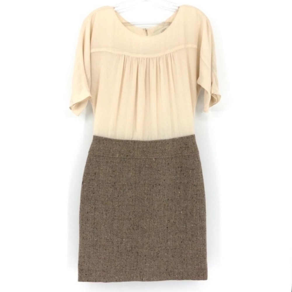 NWT - LOFT Dress - Cream Top/Tweed Bottom Dress - Size 12